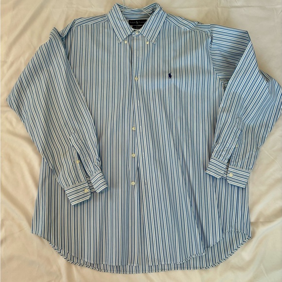 Ralph Lauren Blake Men's XL White Blue Striped Long Sleeve Button Down Shirt - Picture 1 of 4